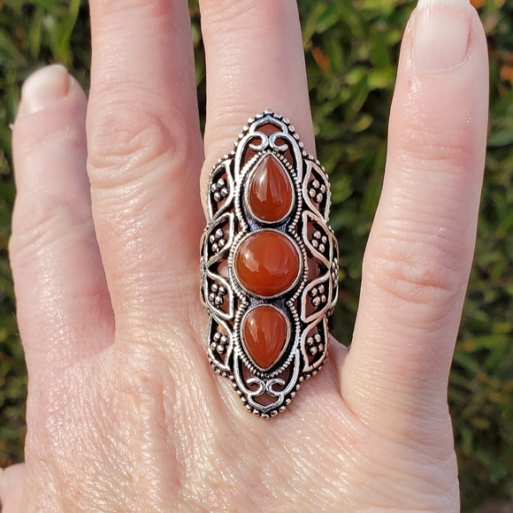 New Unique Carnelian 925 Silver Statement Ring. - Picture 5 of 10